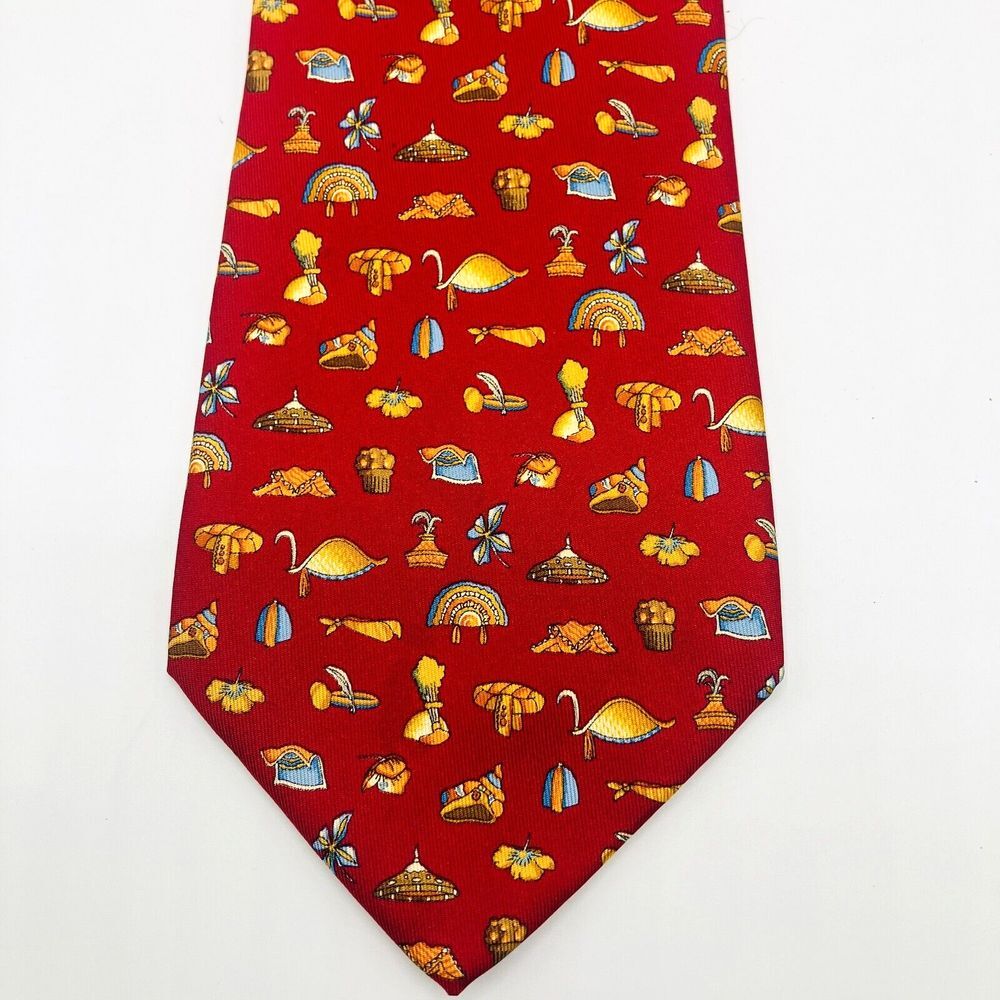 Salvatore Ferragamo Red Headwear/Flower Silk Tie Made In Italy